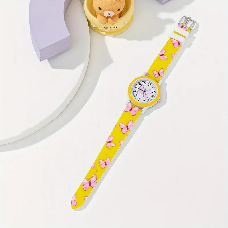 Chic White Butterfly Quartz Watch - Cute Pink Butterfly Design, Round Dial, PVC Strap, Non-Waterproof, Battery Operated, Resin Case, Perfect for Casual Wear 8