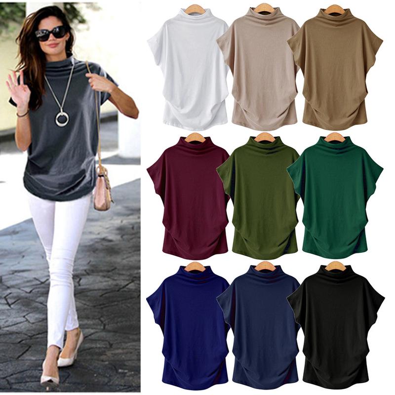 Product Introduction of 5XL Women Summer T-Shirt Short Batwing Sleeve Loose Solid Gray Turtleneck Tee Shirt 2025 New T-Shirts Femme Tees Tops 1