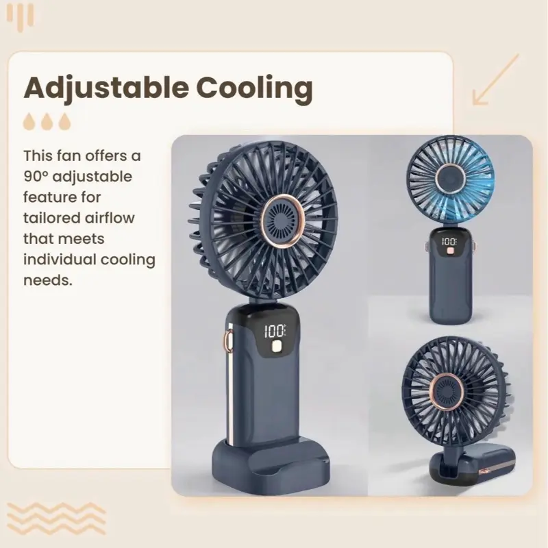 Portable Fan, USB Rechargeable Fan Portable Handheld Fans, Personal Cooling Fan with Digital Display, 90° Ajustable Handheld Mini Fan for Outdoor Sports, Fans Portable Gifts 1