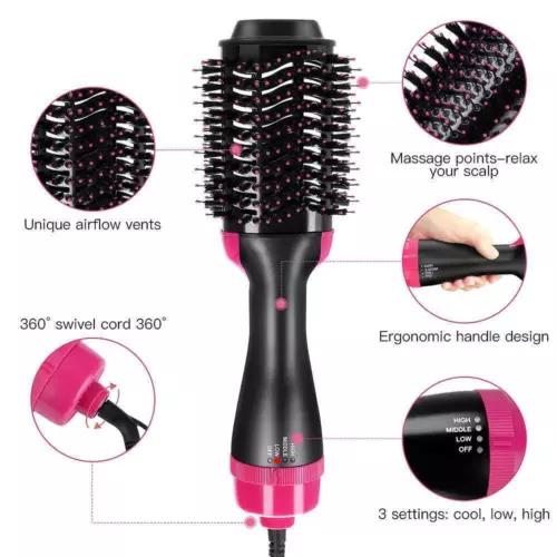3IN1 Hot Air Brush Electric Hair Dryer Straightener Curler Styler Comb Volumizer with Ceramic Heating Technology 3