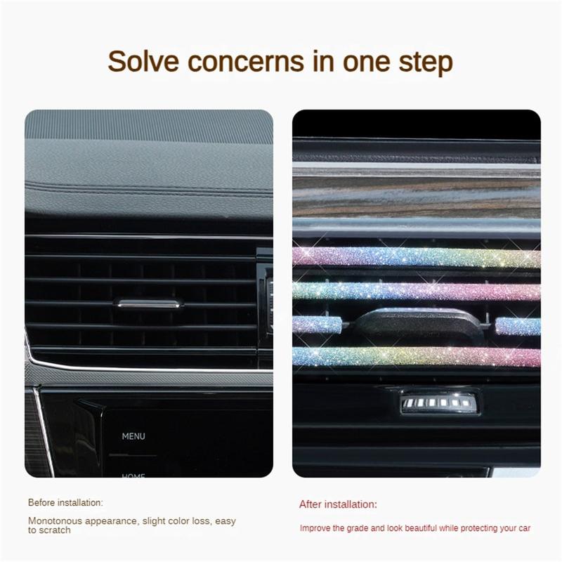 10pcs Pink Car Vent Outlet Trim, Rhinestones Bling Car Accessories Air Conditioner Vent Outlet Trim, Car Interior Decoration Strip For Car Styling 3