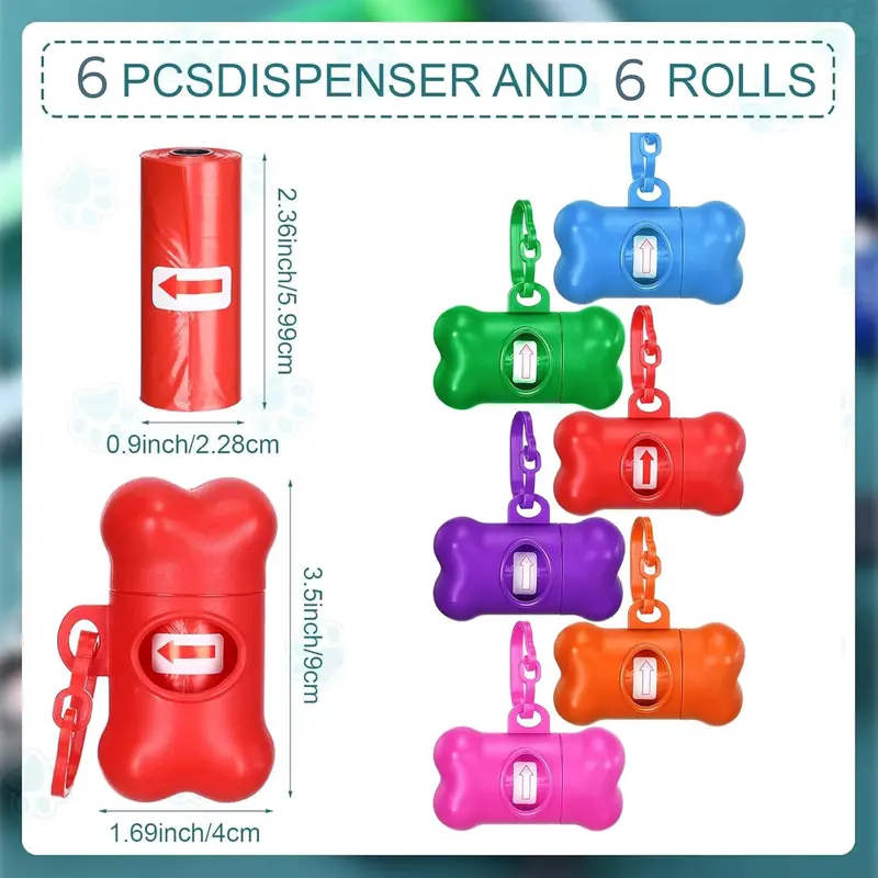 SGM 6 Pcs Dog Poop Bag Holder - Leak-Proof & Portable Dispenser for Pet Waste - Bone Shape, Vibrant Colors 2
