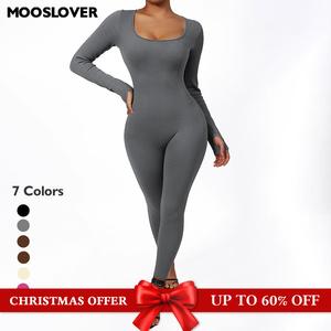 Mooslover UK Ribbed Yoga Jumpsuit Comfy Long Sleeve Workout Jumpsuit for Women【ChristmasOutfits】