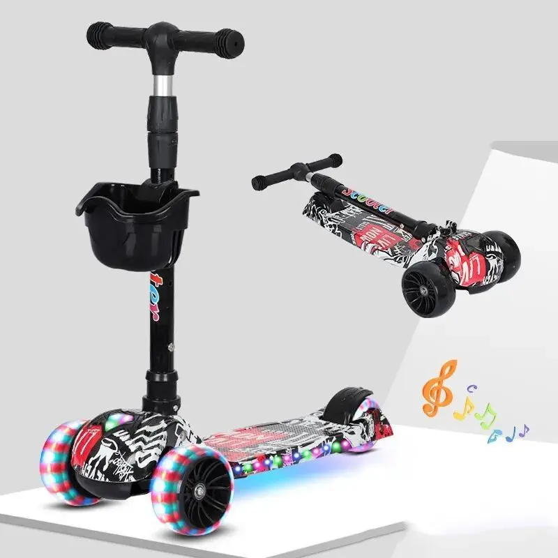 Kids Scooter LED Light Up 3 Wheel Push Child Kick Flashing Adjustable Folding 8