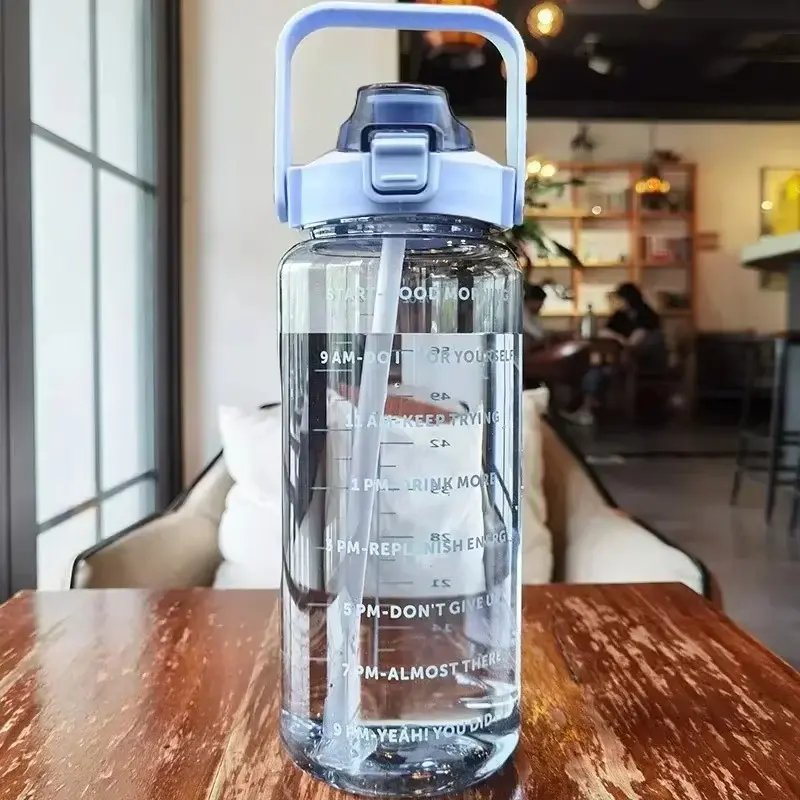 2L Large Capacity Water Bottle – Portable Sports Drink Cup with Straw & Time Marker for Gym & Outdoor Fitness Drinkware Tumbler 0