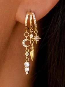 Golden /Silvery Earrings for Women Trendy Silvery Triple Huggie Earrings Dainty Dangle Earring Small Hoops Statement Long Drop Chain Earrings Fashion Non Tarnish Jewelry