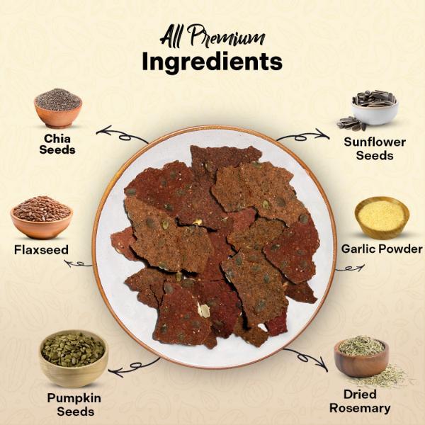 FOODHAKS Rosemary and Garlic Protein Crackers (100 g) - Plant Based Low Carb Crackers, High-Protein, Oven-Baked Rich Fibre, Gluten-Free Healthy Snacks with Chia, Pumpkin and Sunflower Seeds 6