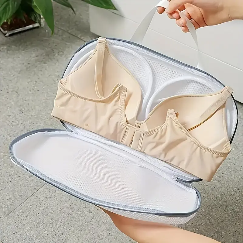 [Durable Mesh] Mesh Bra Laundry Bag | 1pc | Durable Mesh | Anti-Deformation, Prevents Tangling & Damage | Laundry, Hand Wash or Dry Clean | White with Blue Straps 4