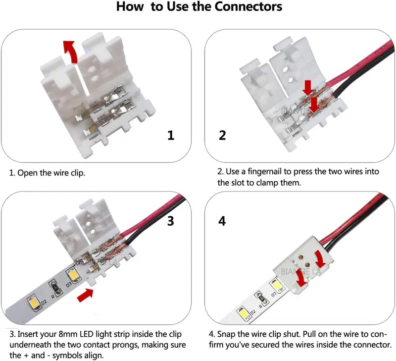 10-Pack 2 Pin 8mm LED Strip Connector - Quick Solderless Connection for 12v 24v Single Color LED Strip Lights 6
