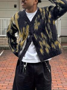 Men's Colorblock Print Button Front Cardigan, Loose Casual Drop Shoulder Long Sleeve V Neck Knitwear for Fall & Winter, Men's Knit Clothing for Daily Wear