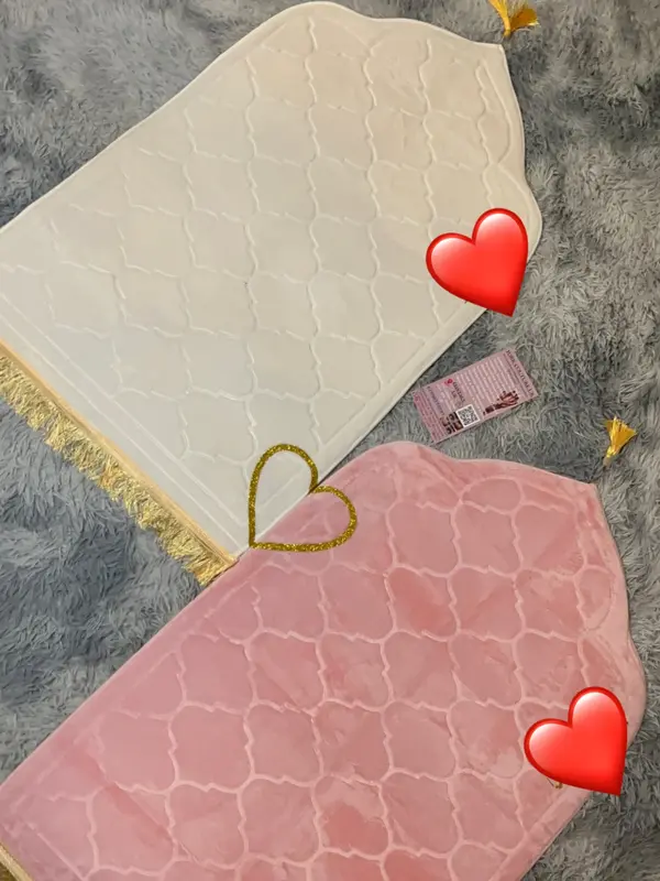 Prayer Mat Set with Love Heart Design Islamic Wedding Gift Nikkah Gift Couples soft foam padded mats vinyl gold glitter His & Hers present 1