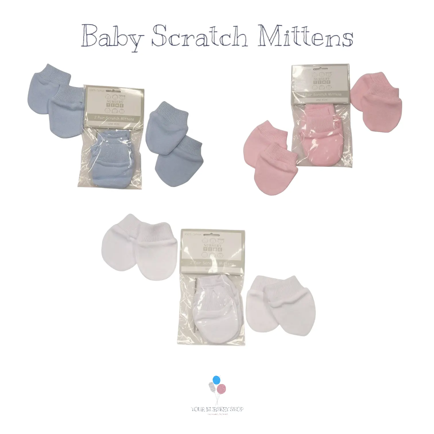 Soft Touch Anti Scratch Mittens for Boys and Girls, Pink/Blue/White