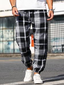 Men's Plaid Print Drawstring Waist Jogger Pants, Casual Comfy Pocket Trousers for Outdoor Activities, Fashion Men's Bottoms for All Seasons