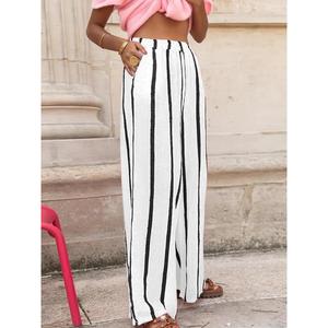Women's Striped Print Wide-Leg Pants, Casual and Comfortable Daily Trousers, All-Season Women's Bottoms, Loose Women's Clothing, Loose Wig Pants Womenswear Shorts jeans