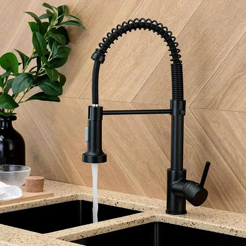 Matt Black Single Lever Kitchen Sink Mixer Tap with Pull Out Hose Spray - Easy Installation 1