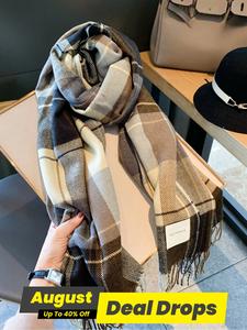 Women's Plaid Pattern Fringe Trim Scarf, Casual Soft Warm Shawl for Fall & Winter, Fashion Accessories for Daily Wear