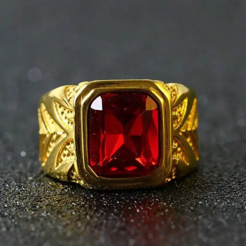 Punk fashion ring red stone carving design, great gift accessories for men daily wear, gift 3