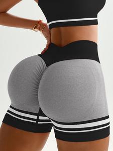 Women's Striped Print High Waist Gym Shorts, Sporty Breathable Comfortable High Stretch Yoga Shorts, Ladies Sportswear for Indoor Outdoor Wear