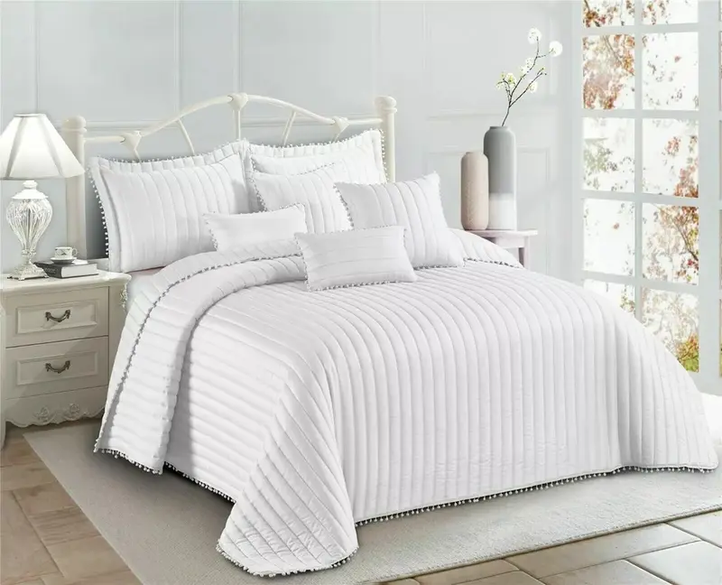 3 Piece Quilted Embossed Bedspread Bed Throw Single Double King Size Bedding Set 7
