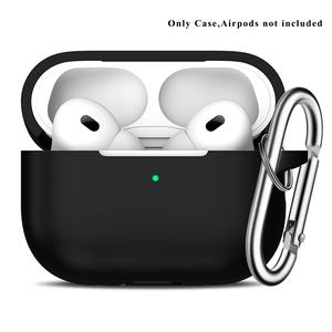 Silicone Earphone Case with Carabiner, Solid Color Anti-fall Wireless Earbuds Protective Case for Airpods Pro 2 Earbud Headset, Soft Earphone Protector with Visible LED Charging Indicator for Women & Men