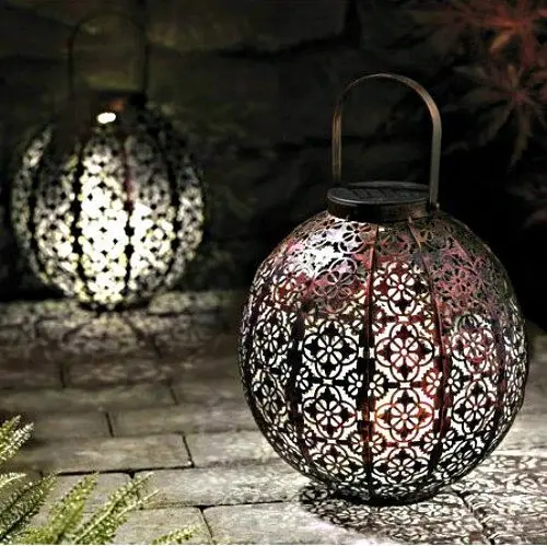 2x New Moroccan Solar Powered LED Hanging Garden Lantern Modern Garden Lighting 5