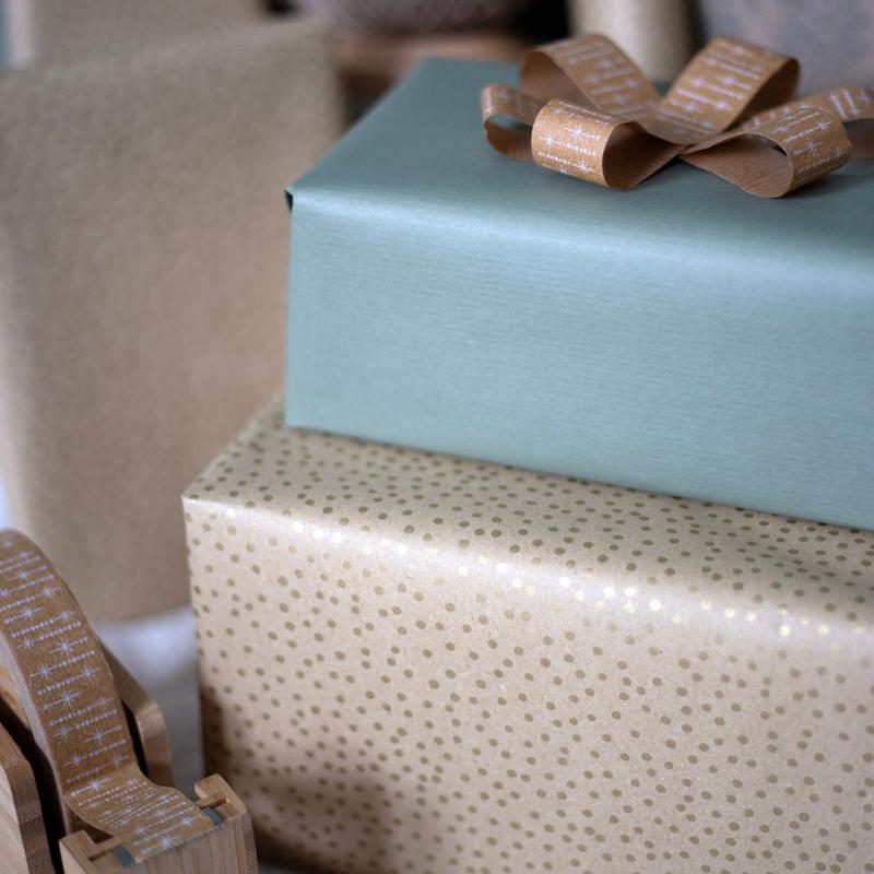 5m roll of Brown with Gold Dot Kraft Wrapping Paper (500mm wide) Perfect for Birthdays, Weddings, Christening and All Occasion Gift Wrap 1
