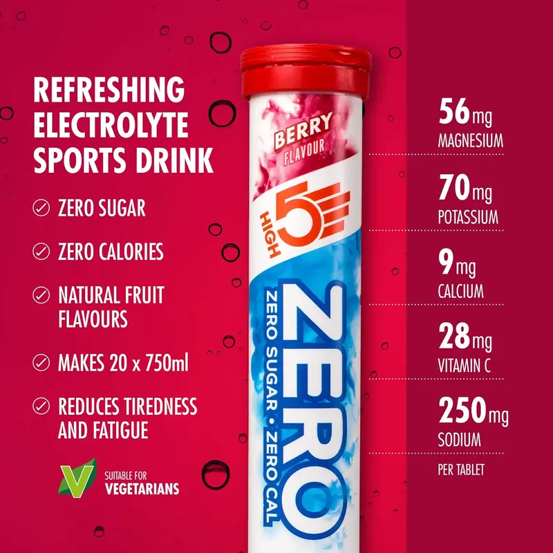HIGH5 ZERO Electrolyte Tablet - Hydration Tablets Enhanced with Vitamin C - 0 Calories & Sugar Free - Boost Hydration, Performance & Wellness - Berry, 20 Tablets (20x, Pack of 1) 1