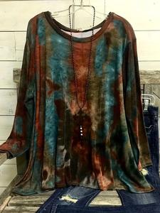【Plus Size】 Tie Dye Print Long Sleeve Tee, Casual Round Neck T-shirt for Spring & Fall, Women's Clothing for Daily Wear