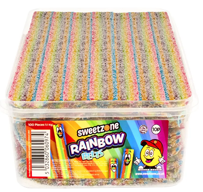 NEW Sweetzone Fizzy Belts – 1.1kg Tub 100 Belts Per Box | Choose from Watermelon, Apple, Rainbow, Strawberry, Raspberry OR Cola 4