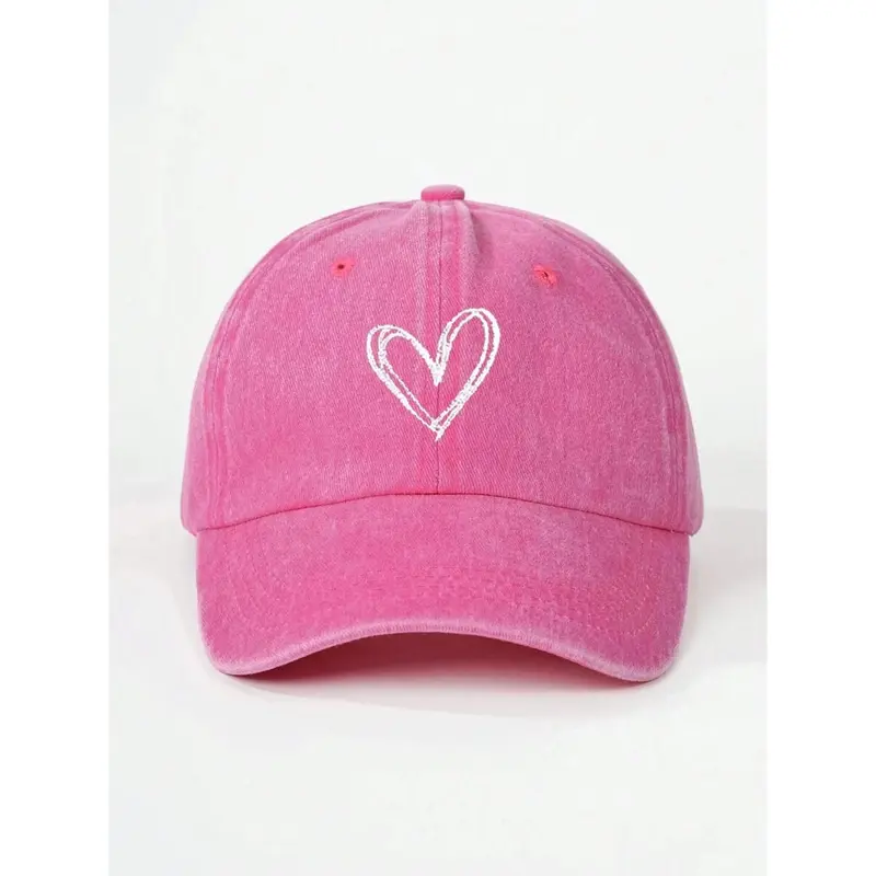 1pc Embroidered Heart Kid's Washed Baseball Cap, Adjustable Outdoor Sun Hat For Spring, Autumn Travel, Beach, Y2k Style For Boys And Girls 3