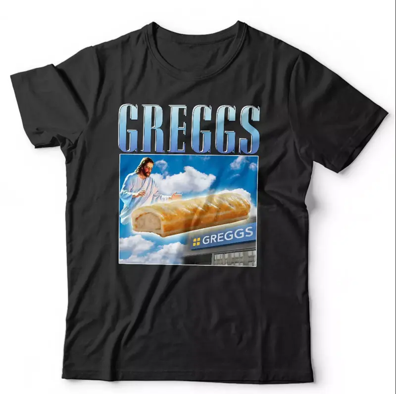 Greggs Appreciation Tshirt Unisex & Kids Funny Sausage Roll Jesus Pasty Present 0