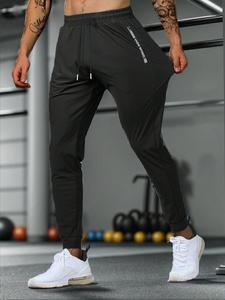 Men's Letter Print Zipper Pants, Casual Comfy Breathable Skinny Pants for Gym Workout Running, Men's Bottoms for Summer, Menswear