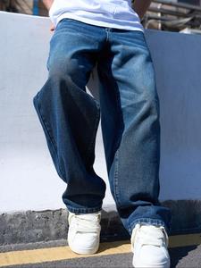 Men's Denim Jeans, Loose Casual Comfy Straight Leg Jeans for Daily Wear, Woven Bottoms for All Seasons, Dark Wash