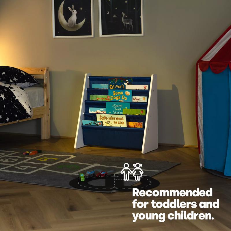 Childrens Kids Book Shelf Wooden Sling Storage Rack Organizer Bookcase Bookshelf, Shelving 2