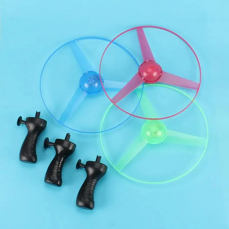 [UU] 1pc Pull Wire Glow UFO Funny Spinning Flyer Luminous LED Light Handle Top Toys for Kids Gifts Outdoor Sport Parent-child Game 3
