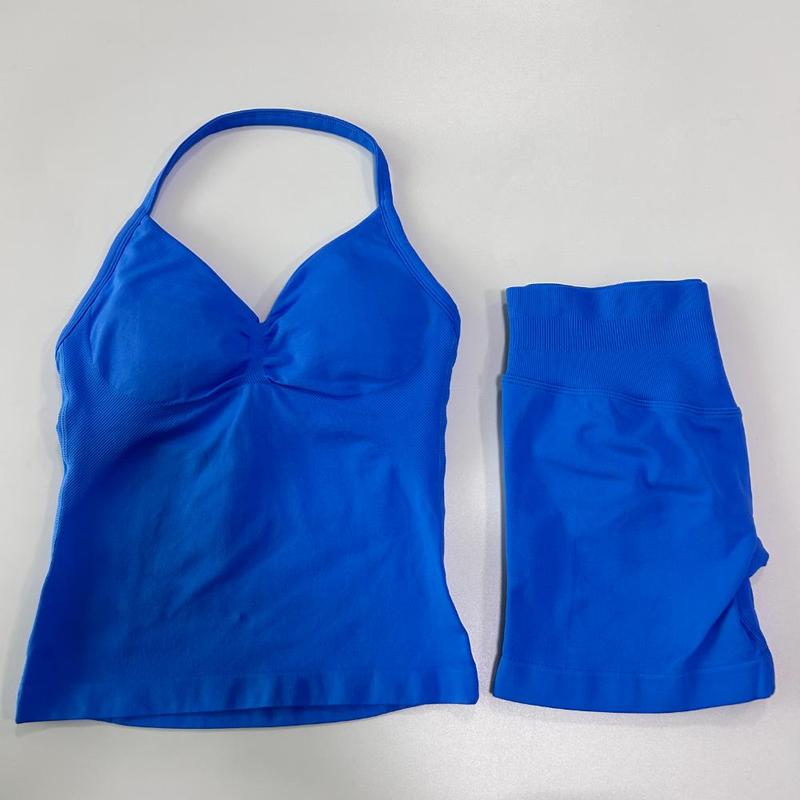 2Pcs  Gym Set Women Backless Tank Tops High Waist Scrunch Seamless Shorts Gym Suit Fitness Clothes Activewear Workout Sets 5
