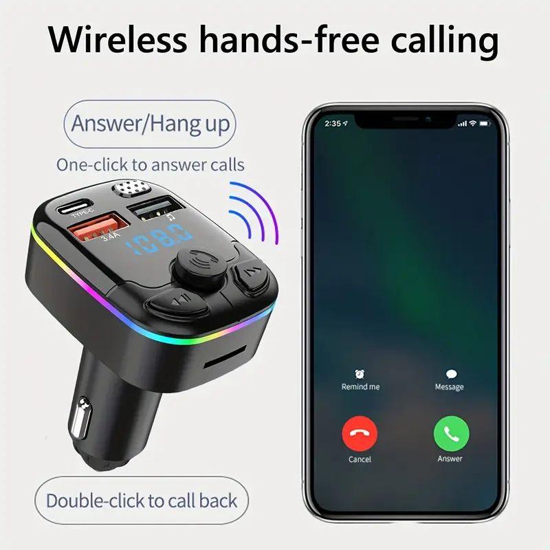 1 pc  Bluetooth 5.4 FM Transmitter Car phone Charger 54W PD&QC 3.0 dual USB Type-C Charger Adapter [Fast Charging] [Stronger Mics & HiFi Deep Bass] [Light Switch] Wireless Radio Receiver Hands-Free Calling 2