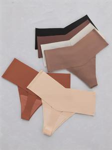 Women's Solid Color Seamless High Waist Thong, Basic Elegant Soft Comfy Fit Breathable Panty for Daily Wear, Underwear for All Seasons, Womenswear, Soft Minimalist Knicker, Seamless Undergarment, Breathable Elastic Underwear