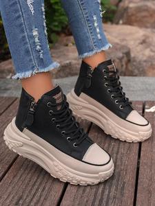 Women's Fashionable Lace Up Platform Sneakers, Casual Comfortable Round Toe High Top Shoes for Daily Wear, Female All-match Shoes for Daily Wear, Shoes for Women