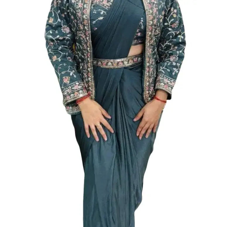 Asian Style Womenswear Ready to Wear Saree Set with Jacket, Blouse and Belt - Comfort, Clothes, Dress