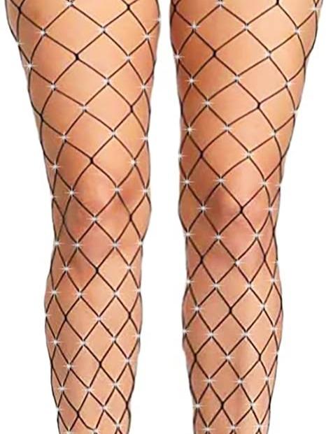 Black Big Fishnet Sparkly Diamante Embellished Rhinestone Crystal Glitter Diamond Tights Sexy Party Outfit Underwear Womenswear Fabric Comfortable Everyday Stretchy Lady Comfort Basic Minimalist lovely dress heels  stocking Bottoms Leggings 6