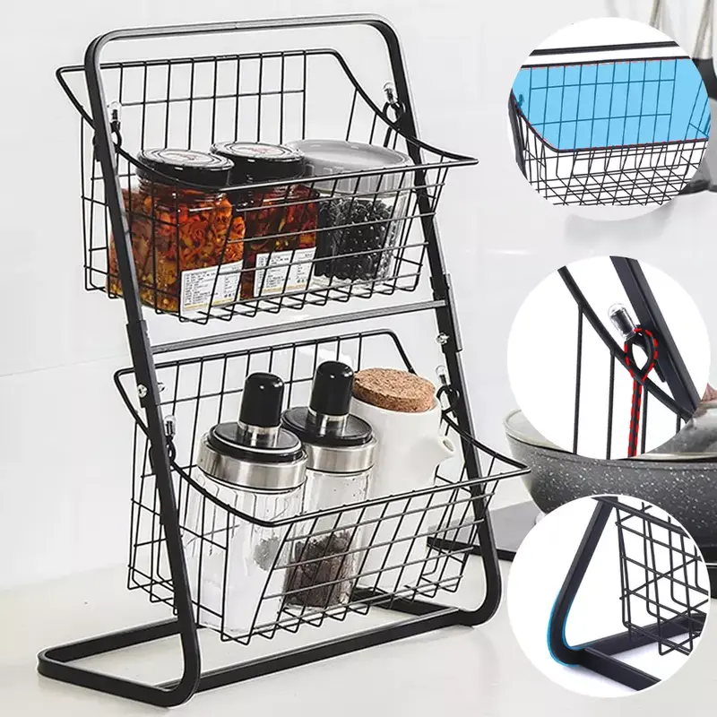 2 Tier Fruit Basket Countertop Metal Vegetable Detachable Metal Wire Rack Holder 3
