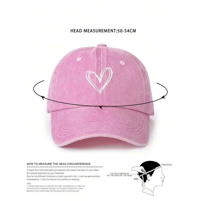 1pc Embroidered Heart Kid's Washed Baseball Cap, Adjustable Outdoor Sun Hat For Spring, Autumn Travel, Beach, Y2k Style For Boys And Girls 5