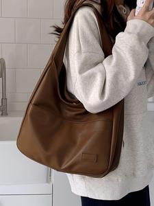 Summer Outfits 2024 Trendy Solid Color Large Capacity Tote Bag for Women for Gift, Retro Fashion Pu Leather Snap Handbag, Casual Commuting Shoulder Bag
