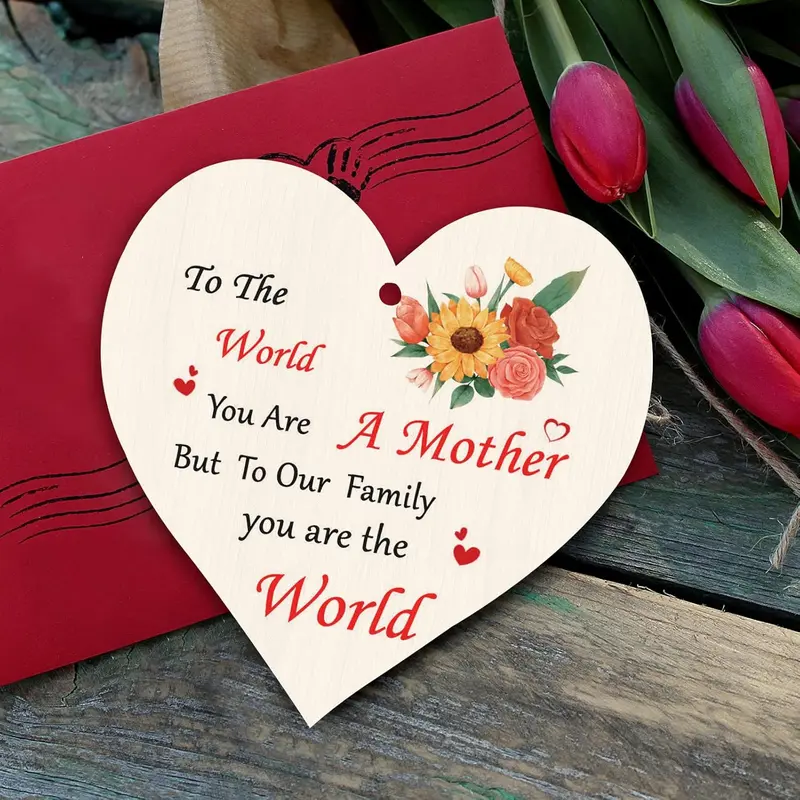 Happy Mothers Day Heart Signs Gifts from Daughter Son,I Love You Mum Handmade Wooden Heart Plaque Mummy Presents Happy Mothers Day Birthday Gifts Card for Best Mum Decor 6