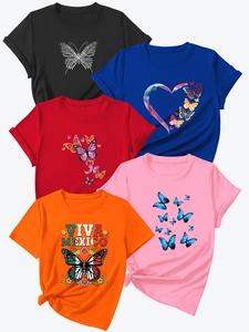 Women's Butterfly & Letter Print Round Neck Sports Tee, Casual Short Sleeve Crew Neck T-shirt for Daily Wear, Ladies Sportswear for All Seasons, Sports Clothing