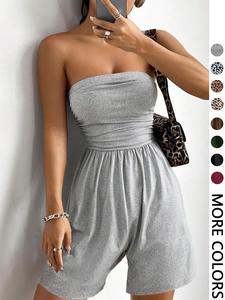 Women's Solid Color Romper, Casual Fashion Romper for Summer, Women's Clothes for Daily Wear, Rompers for Women