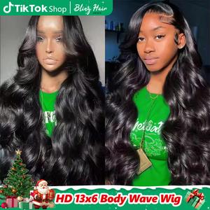Bling Hair 30 32 Inch Body Lace Front Wig Human Hair Pre Plucked 13x4 13x6 360 Body Wave HD Lace Front Wigs Human Hair for Women 180% Density Glueless Brazilian Human Hair Wig with Baby Hair Natural Black