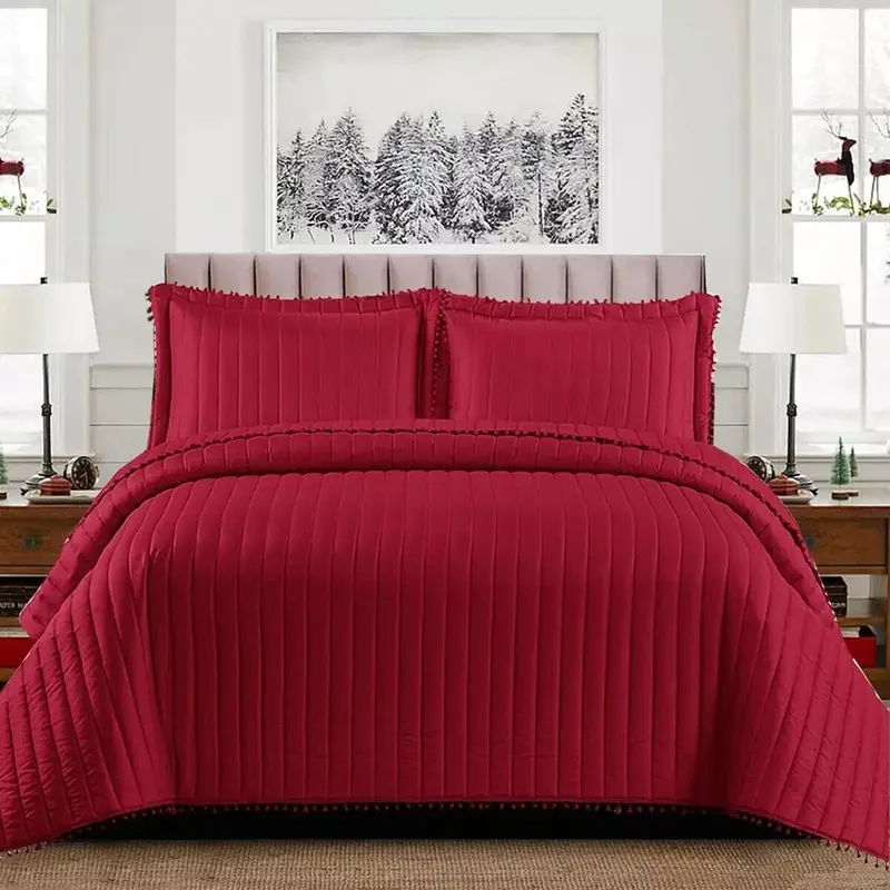 3 Piece Quilted Embossed Bedspread Bed Throw Single Double King Size Bedding Set 4