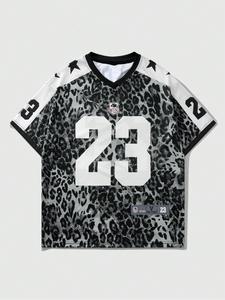 Men's Colorblock & Leopard Print Short Sleeve T-shirt, Regular Fit Casual Fashion Round Neck Graphic Tee for Summer, Men's Top for Daily Wear, Tropical